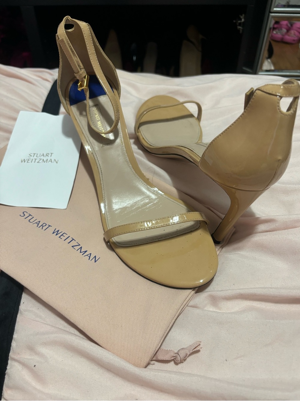 Stuart Weitzman heeled sandal, Nude Patent size 43, 85mm